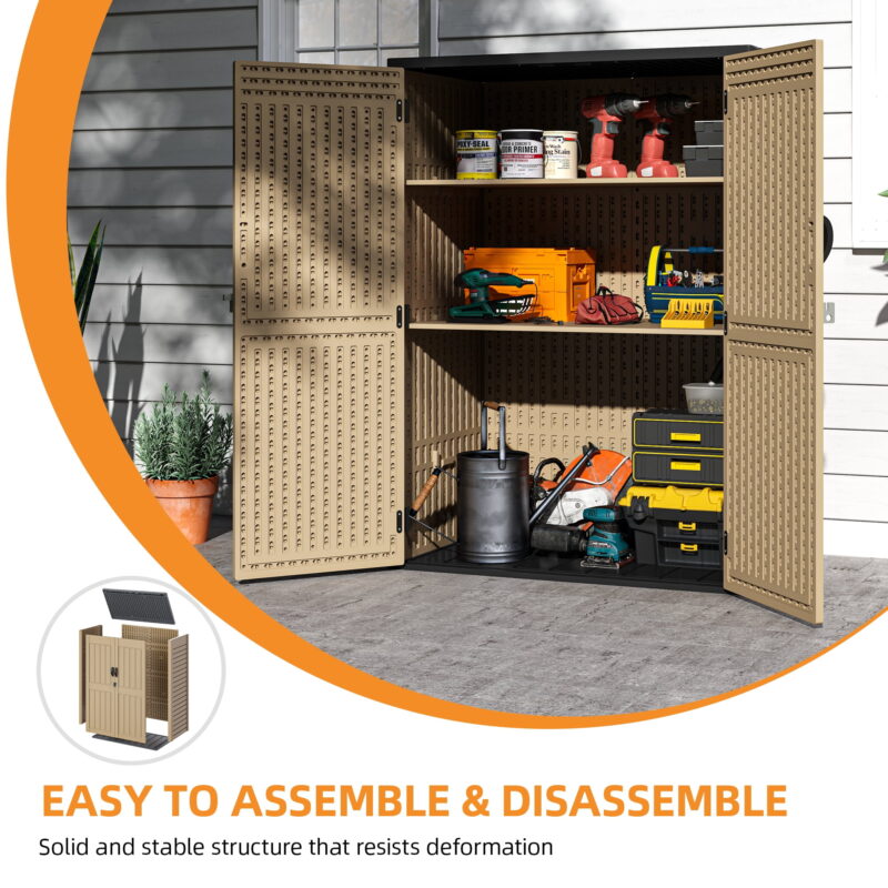 Uforic Outdoor Storage Shed, Vertical Lockable Tool Storage Resin Shed for Garden, Garage, Patio, No Shelves Included, Brown - Image 6