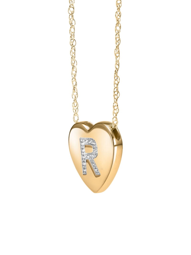 Diamond-Accent 14K Yellow Gold over Sterling Silver Heart Initial Pendant Necklace - Image 3