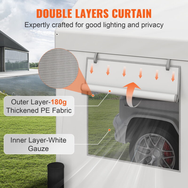 BENTISM Carport Car Canopy Garage Shelter 12x20ft & 8 Legs Sidewalls Windows - Image 4
