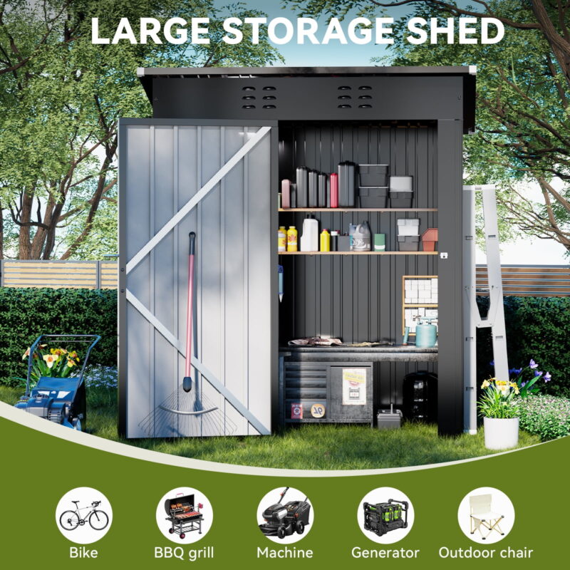 COMHOMA Outdoor Storage Shed 5 x 3 FT Shed with Lockable Door Steel Garden Shed with Air Vent,Gray - Image 3
