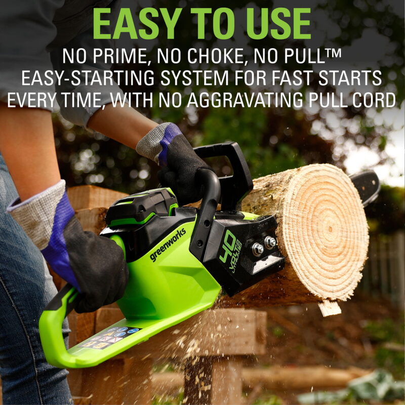 Greenworks 40V 14" Brushless Chainsaw with 2.5 Ah Battery & Charger 2012802 - Image 6