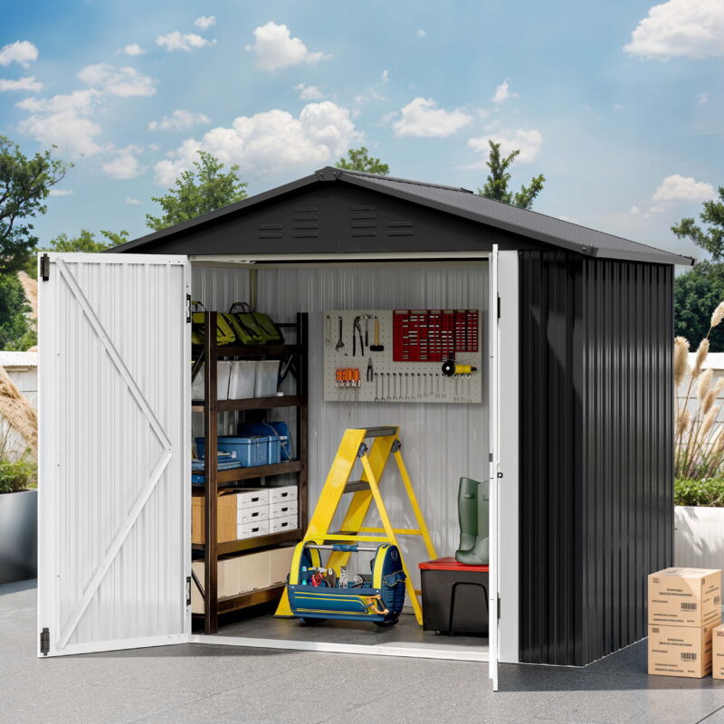 Uforic 6 Ft x 4 Ft Outdoor Tool Shed with Air Vents & Lockable Doors for Bikes & Tools, Dark Gray - Image 5