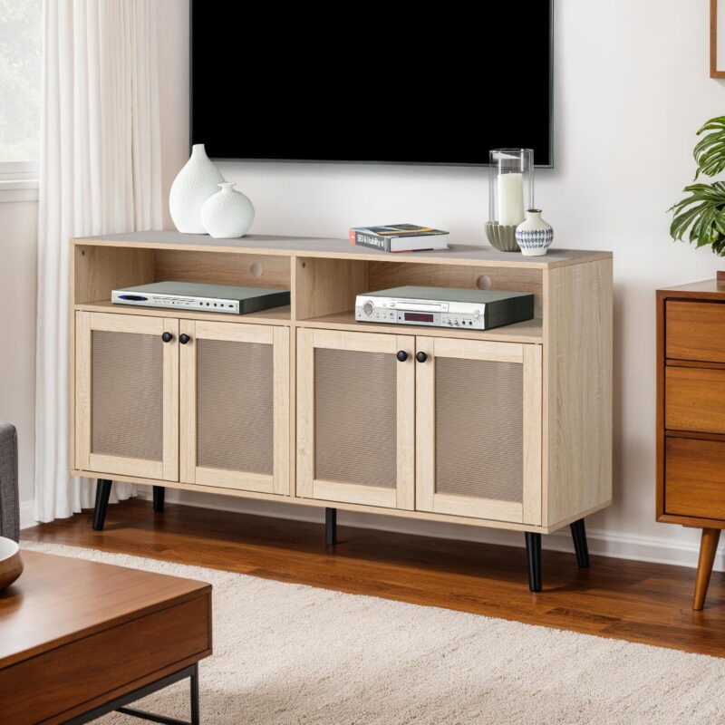 Furniture of America Ronan 4-Door TV Stand for TVs up to 56" with Cable Management, Natural - Image 2