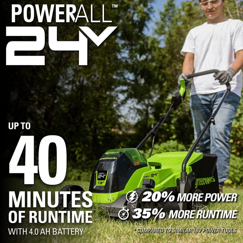 Greenworks 24V 13” Battery Powered Push Walk-Behind Mower, 4Ah USB Battery and Charger Included - Image 3