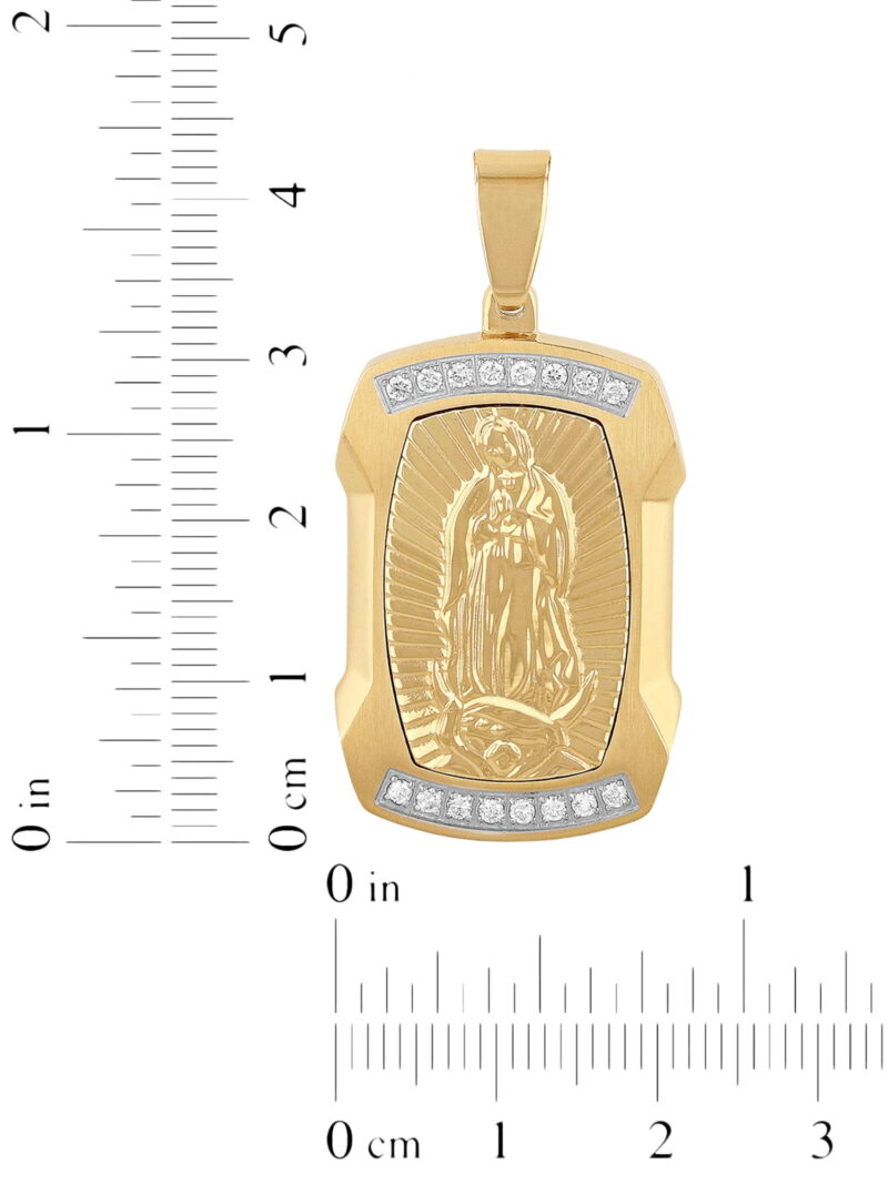 Mens 1/4 ctw Lab-Grown Diamond Gold-Tone Stainless Steel Virgin of Guadalupe Medallion Pendant Necklace - Image 3