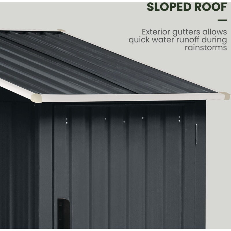 2-in-1 Galvanized Steel Multipurpose Shed, 9-Sq.Ft. Lockable Tool Storage, 42-Cu.Ft. Firewood Rack, Dark Gray - Image 7