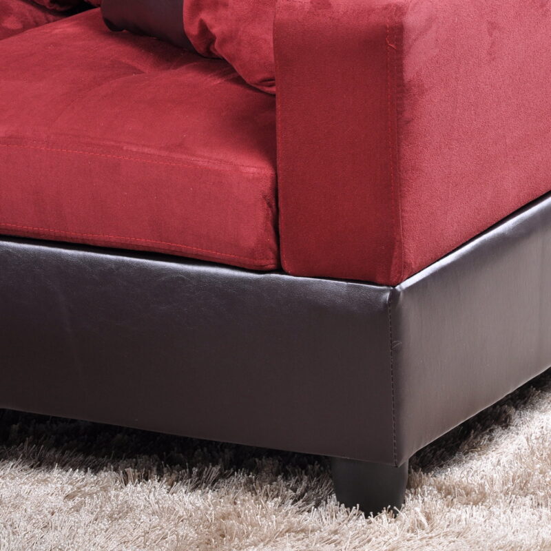 Hommoo Flannel&PVC L Shaped Sectional Sofa, Sectional Couch Sofa, Modern Living Room Furniture Sets, Red(No Ottoman) - Image 7