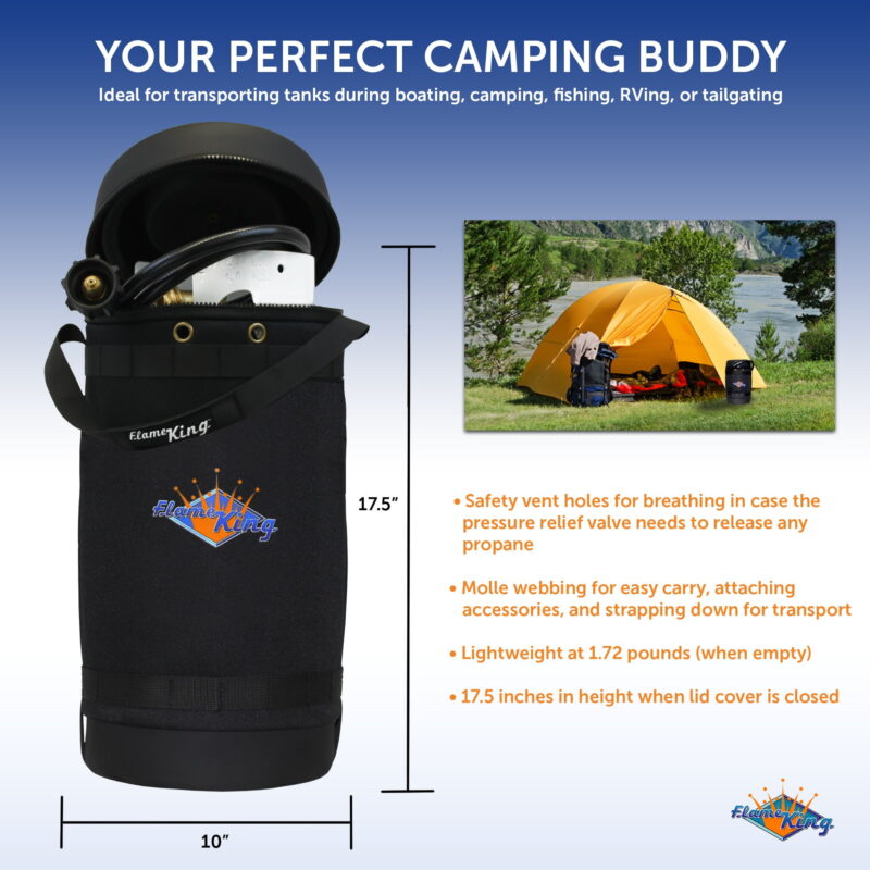 Flame King Gas Hauler Kit - Insulated Protective Carry Case, 10LB Propane Tank and Adapter Hose for Camping and Outdoor Adventures GH10-RBH-10LB - Image 2