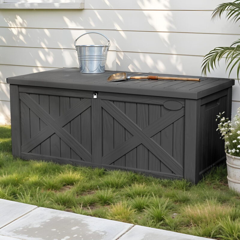 Uforic 120 Gallon Large Outdoor Deck Box, Outdoor Resin Storage Boxes  with X-Shaped Front ,Waterproof & Lockable,Dark Gray - Image 7