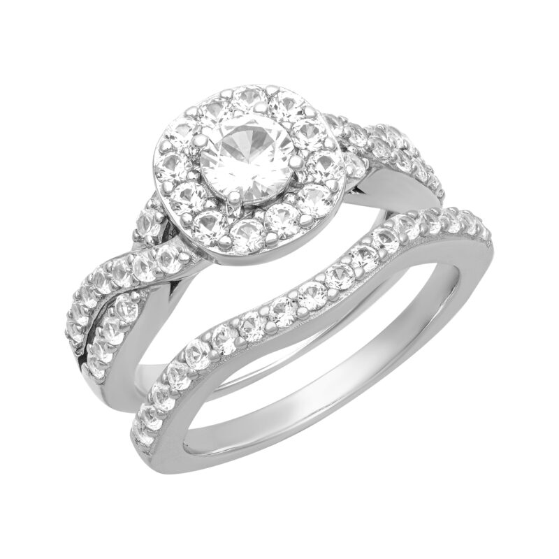 1 1/2 CT TGW Created White Sapphire "Serena Gem" Women's Bridal Set in Sterling Silver by Keepsake