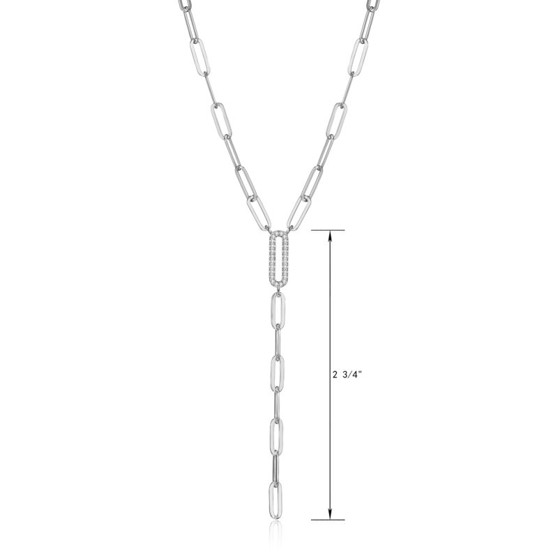 Forever Facets CZ Paperclip Lariat Necklace Hand Set in Sterling Silver, 18" + 2" Extension - Image 3