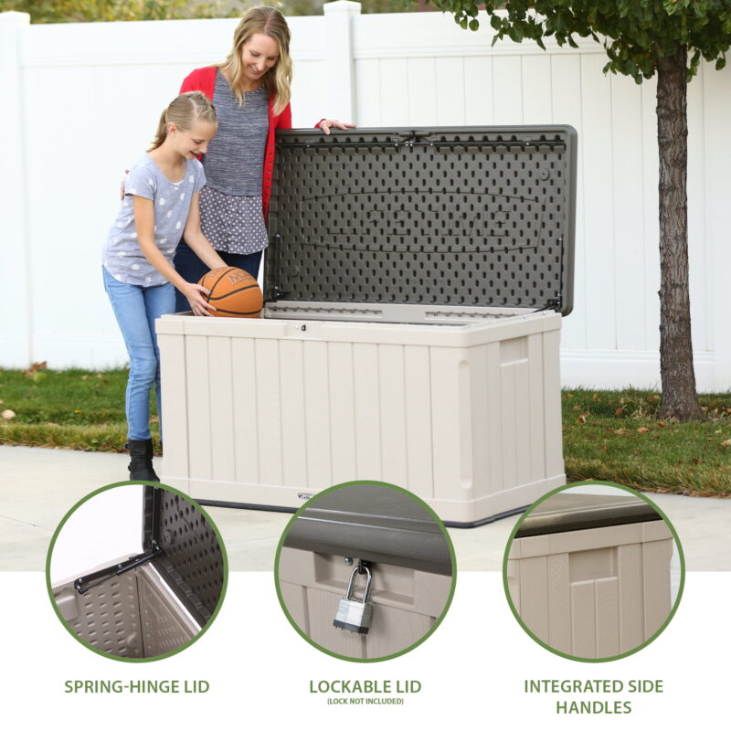 Lifetime Outdoor Polyethylene Deck Box, 116 Gallon Capacity, Tan & Brown (60186) - Image 6