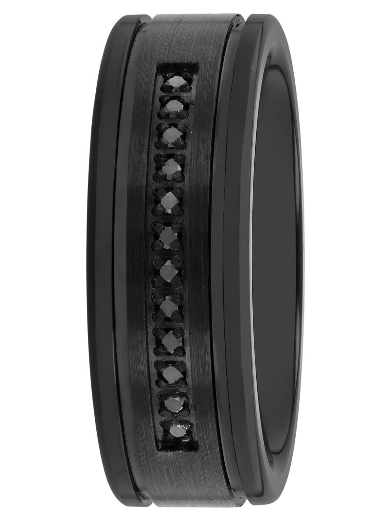 Men's 1/10 ctw Black Diamond Black Tungsten Grooved 8MM Wedding Band - Men's Ring - Image 2