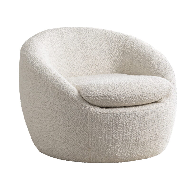 Roundhill Furniture Winnie Modern Teddy Boucle Fabric Barrel Chair, 360 Degree Swivel, White - Image 6
