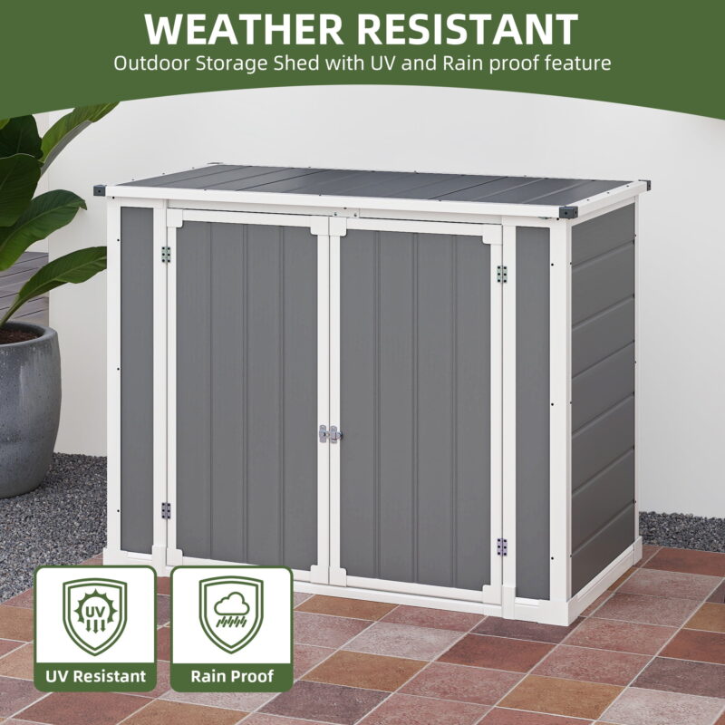 Uforic Storage Shed with Front & Lift-Up Doors, Double-Layer Resin, Lockable Latch for Outdoor, Gray - Image 6