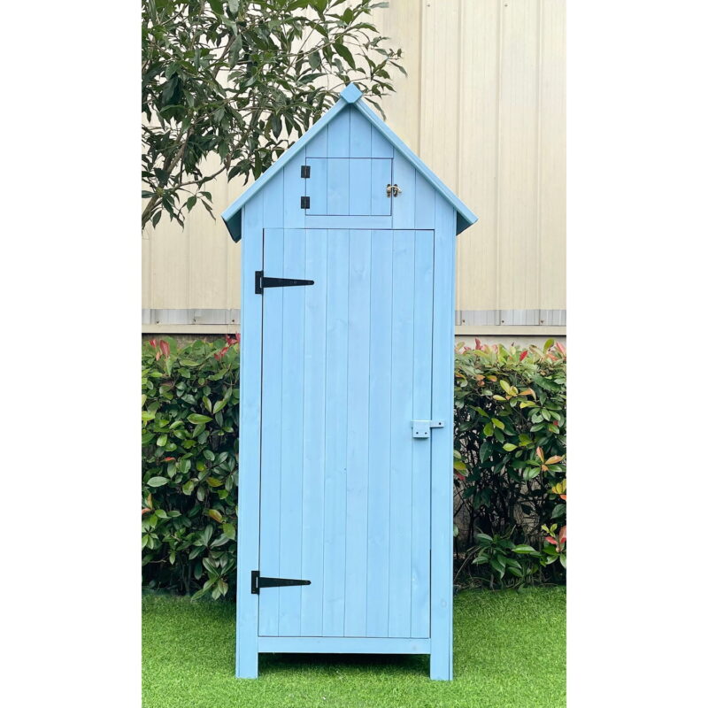 Hanover Sturdy Durable Waterproof Wood Outdoor Vertical Storage Shed, 70.40"x 30.30"x21.30", Blue - Image 5