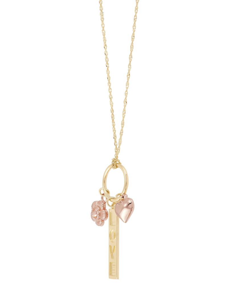 Brilliance Fine Jewelry 10K Two Tone Gold Love Bar, Flower, Puffed Heart Necklace,19" - Image 5