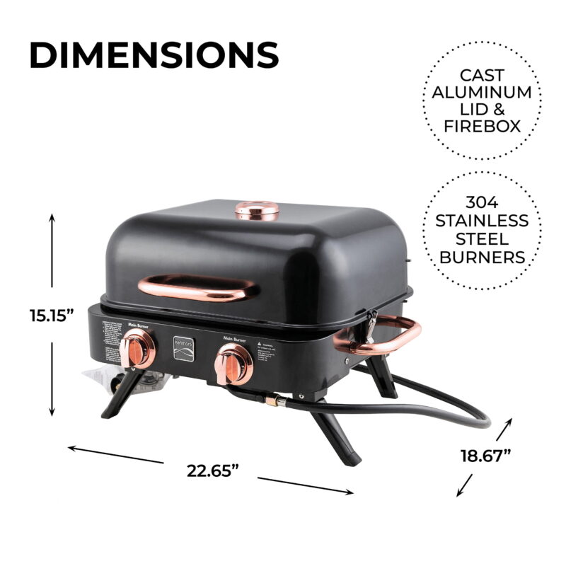 Kenmore 2-Burner Portable Tabletop Retro Gas Grill, Black and Copper - Image 2