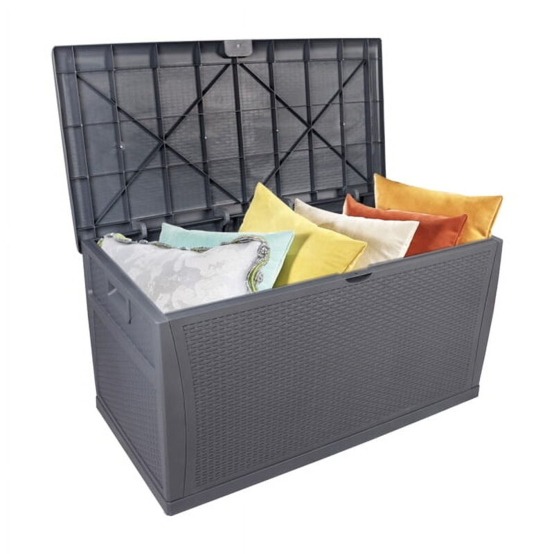 460L Outdoor Garden Plastic Storage Deck Box , Lockable, Waterproof, Dual Function Seat,Gray - Image 2