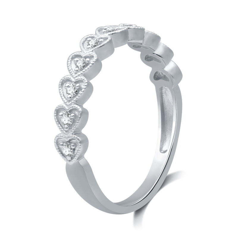 Forever Bride 1/10 CTTW Round Diamond Heart-Shaped Stackable Ring for Women - 925 Sterling Silver - Image 5