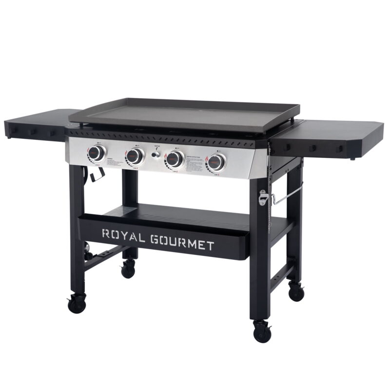 Royal Gourmet GB4007 34-inch 4-burner Propane Gas Griddle, Griddle with Collapsible Side Shelves and Front Basket - Image 2