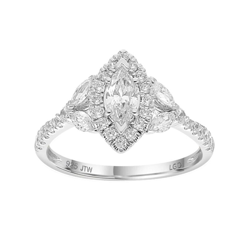 Brilliance Fine Jewelry Marquise 1 Carat Lab Grown Diamond Bridal Ring in Sterling Silver - Image 5
