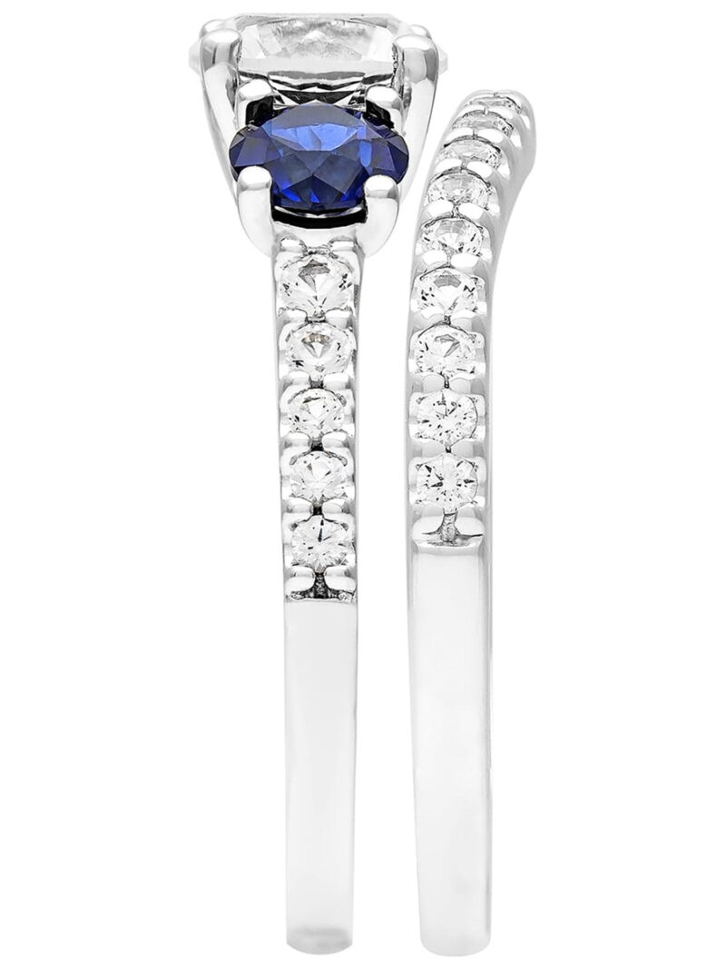 3 3/8 Carat TGW Created Blue and White Sapphire Women's "Sapphire Gem" Bridal Ring Set in Sterling Silver - Image 4