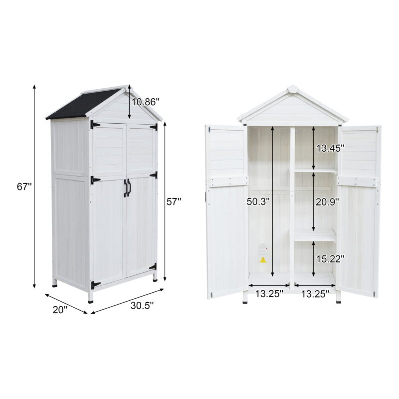 Christopher Knight Home Fir Wood Outdoor Storage Shed with Double Doors, Garden Tool Organizer, White - Image 4