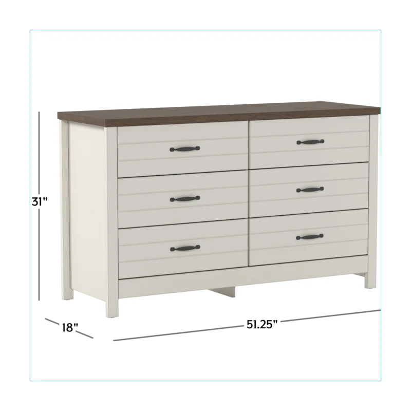 Lancaster Wood 6 Drawer Dresser, Ivory, by Hillsdale Living Essentials - Image 3