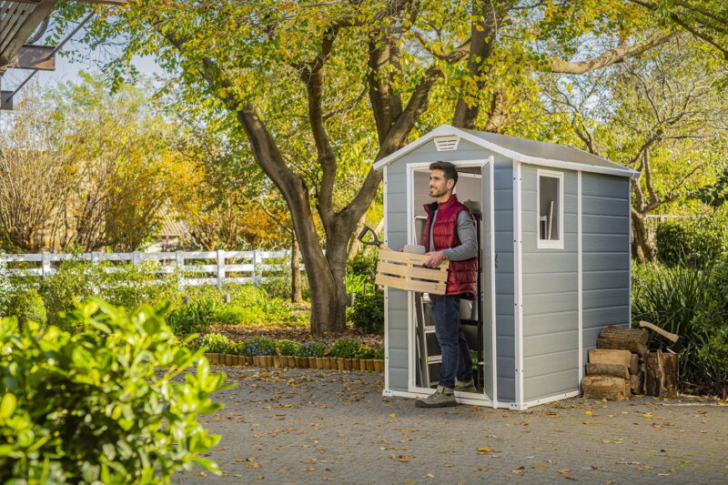 Keter Manor 4' x 6' Resin Storage Shed, All-Weather Plastic Outdoor Storage, Gray/White - Image 4