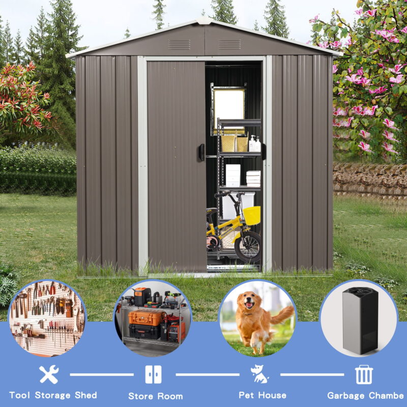 DEALTOPS 8ft x 4ft Outdoor Storage Shed,Galvanized Steel Storage Cabinet with Lockable Door for Backyard, Patio, Lawn-Grey - Image 4