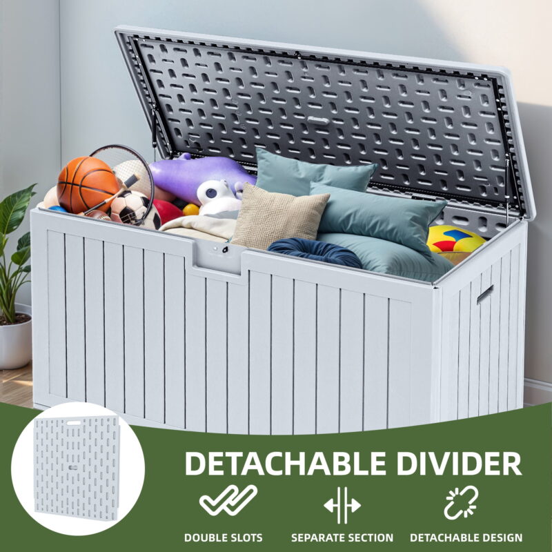 Uforic 180 Gallon Extra Large Outdoor Deck Box, Double-Wall Resin Storage Box with Flexible Divider, Lockable,‎Weatherproof,White - Image 4