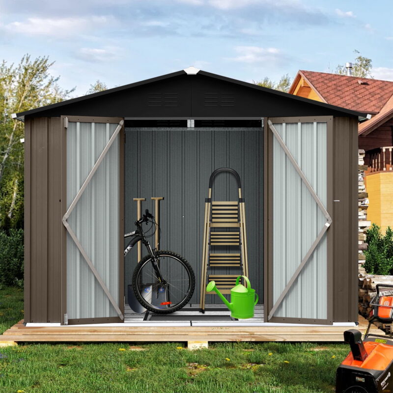 Aukfa 8FT x 6FT Outdoor Storage Shed, Metal Garden Shed with Vents, Tool Shed with Door and Padlock for Backyards, Patio Lawns, Brown - Image 2