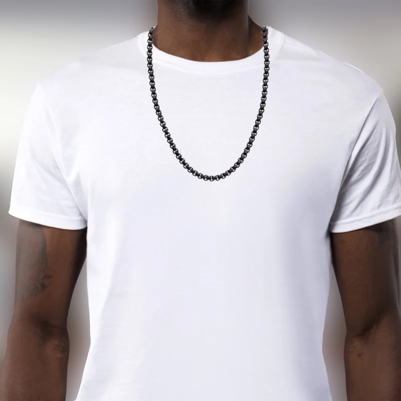 Mens Black Plated Stainless Steel Rolo Link Chain Necklace - Image 2