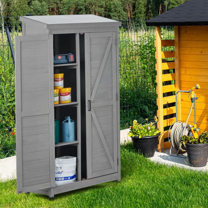 Outdoor Storage Cabinet and Metal Top,Garden Storage Shed,Outdoor 68 Inches Wood Tall Shed for Yard and Patio - Image 6