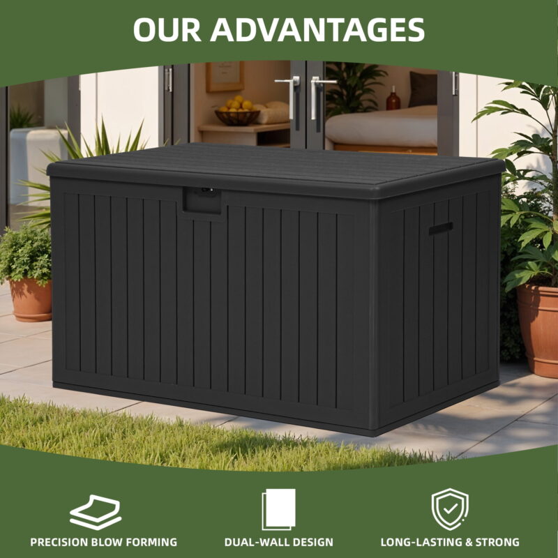 Uforic 180 Gallon Extra Large Outdoor Deck Box, Double-Wall Resin Storage Box with Flexible Divider, Lockable,‎Weatherproof,Black - Image 3