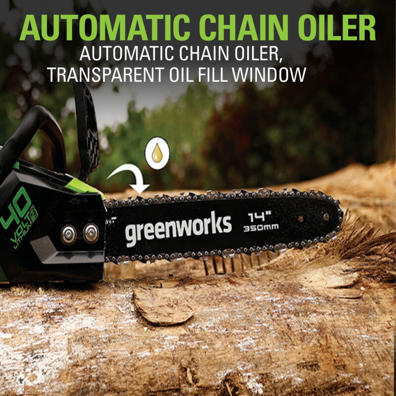Greenworks 40V 14" Brushless Chainsaw with 2.5 Ah Battery & Charger 2012802 - Image 3