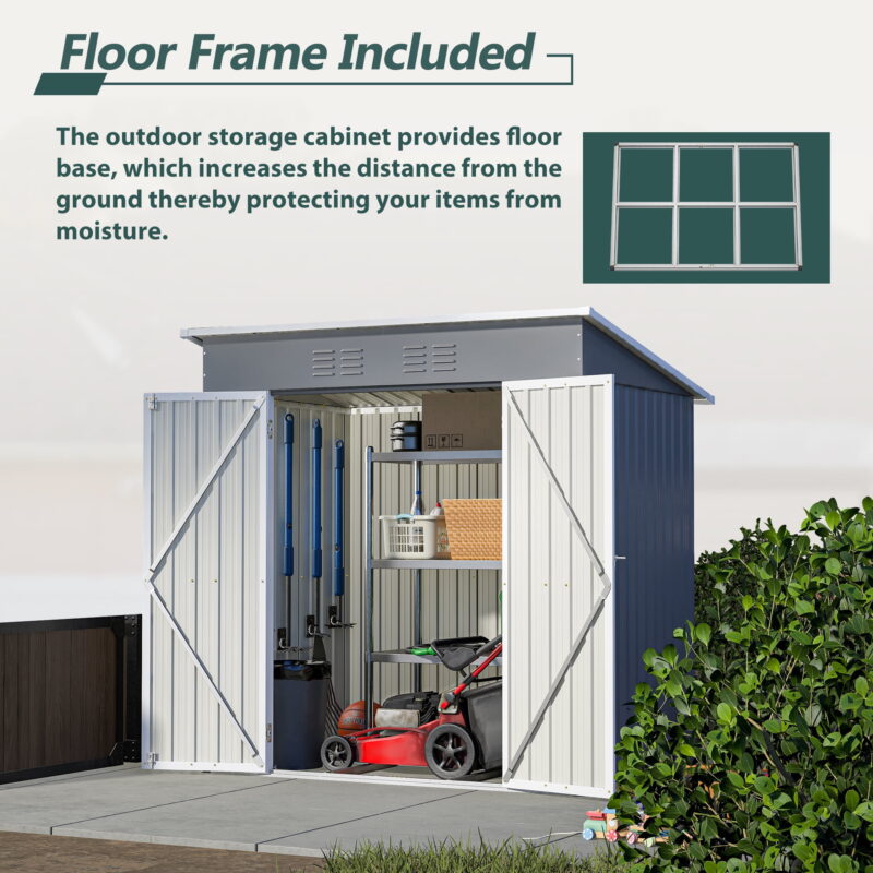 Aukfa Outdoor Storage Shed,6 x 4 ft Metal Sheds w/ Lockable Doors for Garden, Backyard,Gray - Image 2