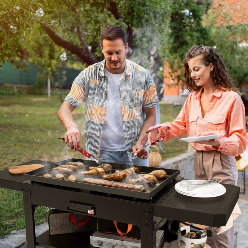 Royal Gourmet GB4007 34-inch 4-burner Propane Gas Griddle, Griddle with Collapsible Side Shelves and Front Basket - Image 5