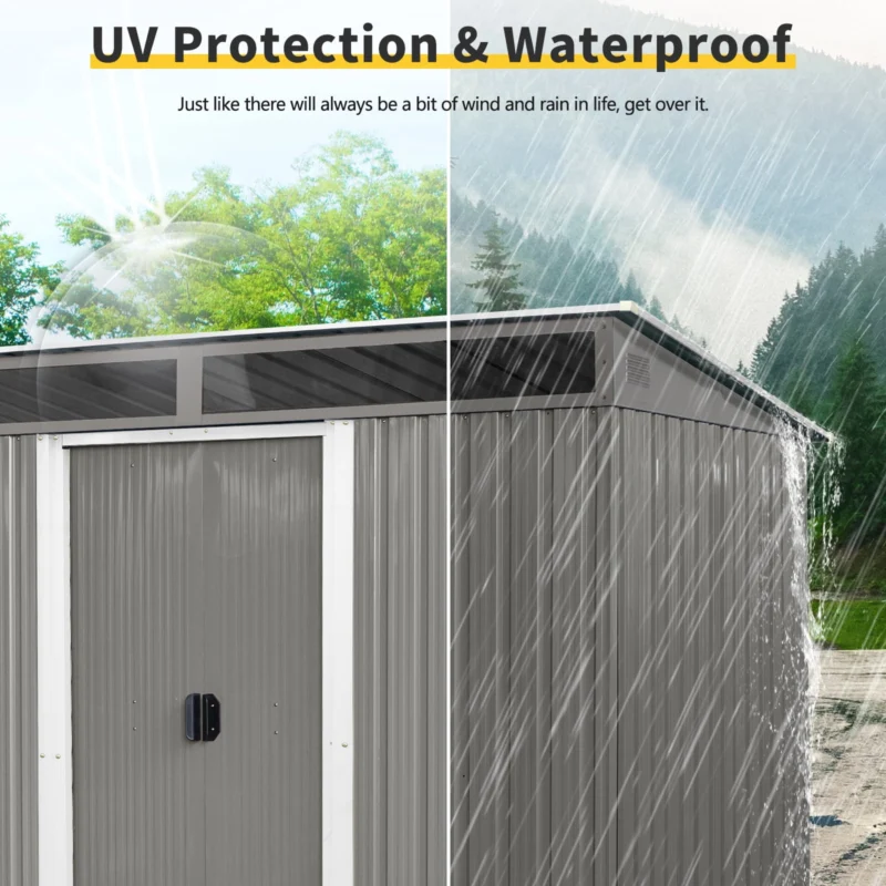 Alvantor Outdoor Storage Shed 8 x 6 Ft Metal Garden Shed with Sliding Doors and Transparent plate for Backyard, Garden White - Image 4