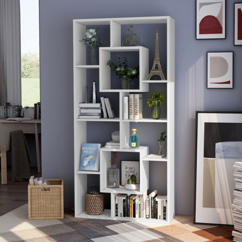 Furniture of America Darcy Modern 14-Shelf Geometric Bookcase, White - Image 5