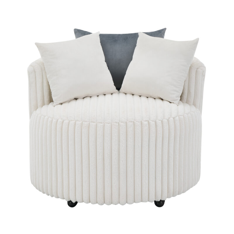 Roundhill Furniture Malna Wide Wale Corduroy Upholstered Barrel Accent Chair with Wheels, Off-white - Image 7