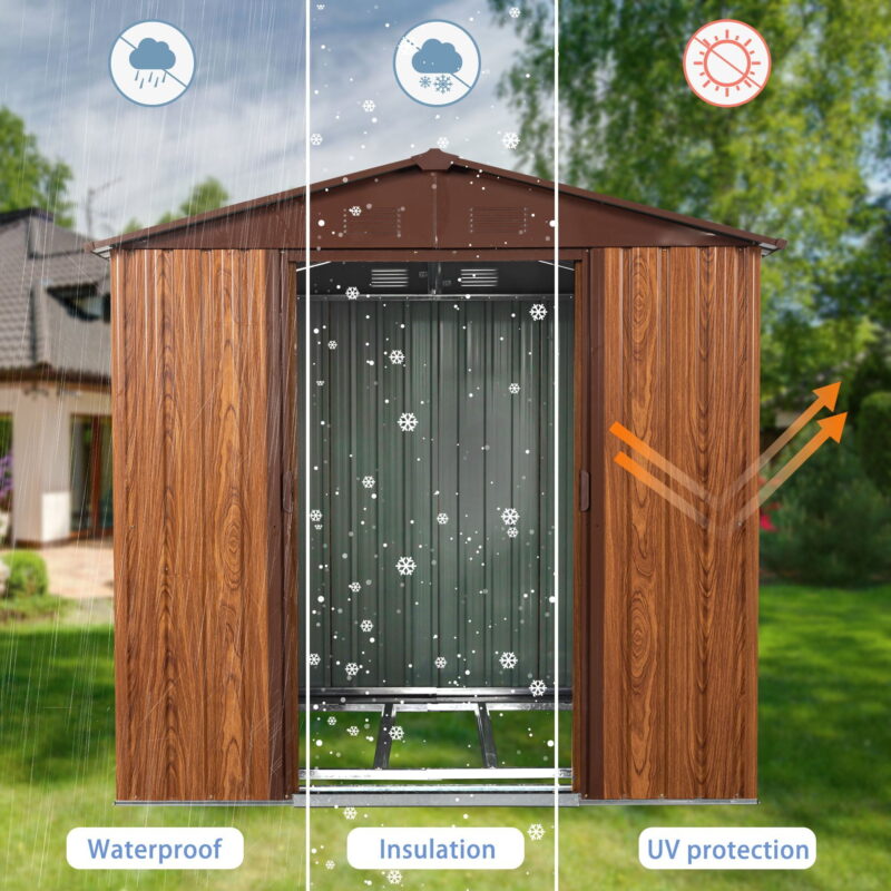 DEALTOPS 6ft x 6ft Outdoor Metal Storage Shed,Galvanized Steel Garden Shed with Lockable Doors, Metal Floor Base ,with Window - Image 4