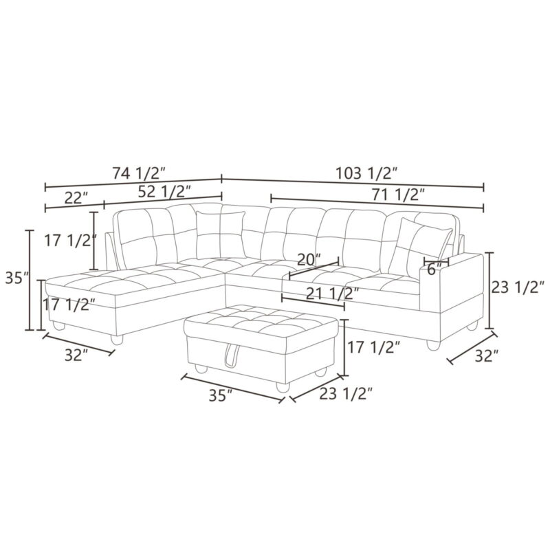 Hommoo Modern Faux Leather Sectional Couch and Sofa Set, L Shaped Sectional Sofa, Living Room Furniture Sets, Brown(No Ottoman) - Image 3