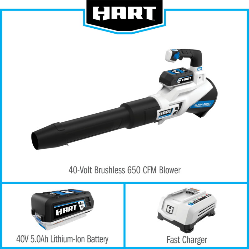 HART 40-Volt Cordless SUPERCHARGE Brushless 650 CFM Blower (1) 5.0 Ah Lithium Ion Battery - Image 3