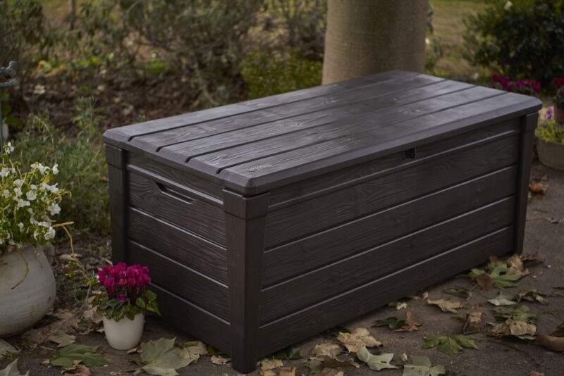 Keter Brightwood 120 Gallon Durable Resin Outdoor Deck Box Storage Organization, Brown - Image 6