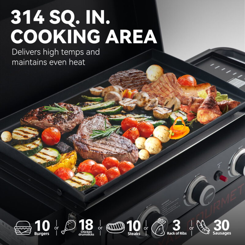 Royal Gourmet PD3001 23-Inch Portable 3-Burner Gas Griddle with Collapsible Stand, Portable Griddle with Side Shelf - Image 4