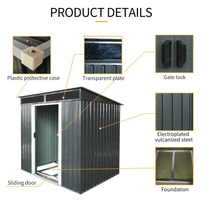 Alvantor 6 x 5 Ft Outdoor Storage Shed Metal Garden Shed with Sliding Doors and Transparent plate for Backyard, Garden Black - Image 3
