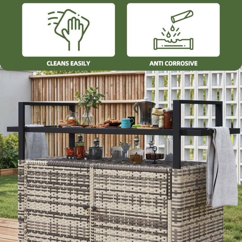 Uforic XL Outdoor Storage Cabinet, Outdoor Grill Cart with Wheels & Black Glass Table Top, for Patio Kitchen, Gray - Image 3