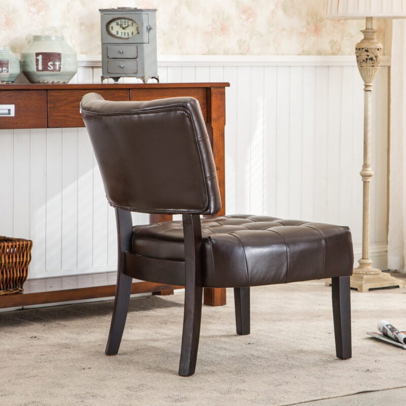 Roundhill Furniture Blended Leather Tufted Accent Chair with Oversized Seating, Brown Faux Leather - Image 4